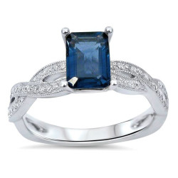 White Gold Emerald-cut Blue Sapphire 1/5ct TDW Diamond Engagement Ring - Handcrafted By Name My Rings™