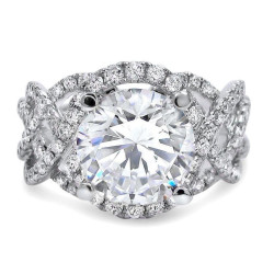 White Gold Moissanite Diamond 3 1/5-carat TGW Halo Engagement Ring - Handcrafted By Name My Rings™