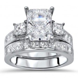 White Gold Moissanite and 1 3/5ct TDW Diamond Engagement Ring Set - Handcrafted By Name My Rings™