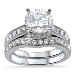 White Gold Moissanite and 1/2ct TDW Diamond Engagement Ring Set - Handcrafted By Name My Rings™