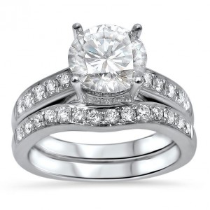 White Gold Moissanite and 1/2ct TDW Diamond Engagement Ring Set - Handcrafted By Name My Rings™