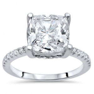 White Gold Moissanite and 1/4ct TDW White Diamond Engagement Ring - Handcrafted By Name My Rings™