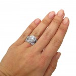 White Gold Moissanite and 3/4ct TDW Flower Diamond Engagement Ring Set - Handcrafted By Name My Rings™