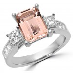 White Gold Morganite and 1 1/10ct TDW Diamond Three Stone Engagement Ring - Handcrafted By Name My Rings™