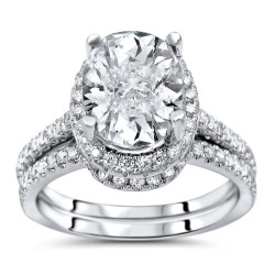 White Gold Oval-cut Moissanite and 1/2ct TDW Diamond Bridal Set - Handcrafted By Name My Rings™