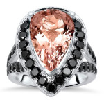 White Gold Pink Morganite and Black Diamond Engagement Ring - Handcrafted By Name My Rings™