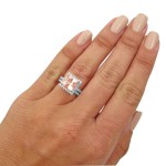 White Gold Pink Morganite and Diamond Halo Engagement Ring Set - Handcrafted By Name My Rings™