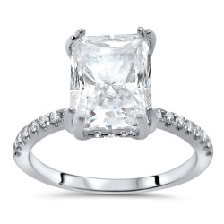 White Gold Radiant Moissanite and 1/3ct TDW Diamond Engagement Ring - Handcrafted By Name My Rings™