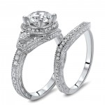 White Gold Round Moissanite Diamond Engagement Ring Bridal Set - Handcrafted By Name My Rings™