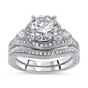 White Gold Round Moissanite Diamond Engagement Ring Bridal Set - Handcrafted By Name My Rings™