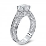 White Gold Round-cut Moissanite and 1/10ct TDW Diamond Engagement Ring - Handcrafted By Name My Rings™