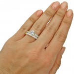Gold 1ct TGW Round Moissanite and 1 1/5ct TDW Diamond Bridal Ring Set - Handcrafted By Name My Rings™