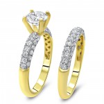 Gold 1ct TGW Round Moissanite and 1 1/5ct TDW Diamond Bridal Ring Set - Handcrafted By Name My Rings™