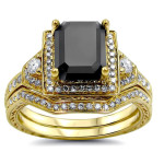 Gold 2 1/4ct TDW Black and White Diamond Bridal Ring Set - Handcrafted By Name My Rings™