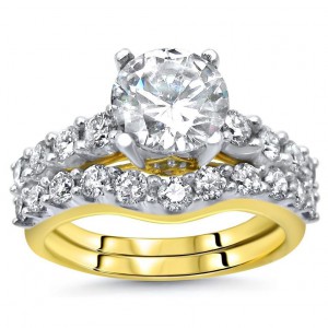 Gold Moissanite and 1ct TDW Diamond Ring Bridal Set - Handcrafted By Name My Rings™
