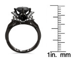 14kBlack Gold 3ct TDW Black Round Diamond Lotus Flower Ring Set - Handcrafted By Name My Rings™