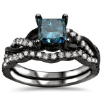 14kBlack Rhodium-plated 1 1/5ct. TDW Blue Diamond Engagement Ring Set - Handcrafted By Name My Rings™