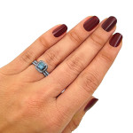14kBlack Rhodium-plated Gold 1 1/2ct TDW Blue Princess-cut Diamond Bridal Ring Set - Handcrafted By Name My Rings™