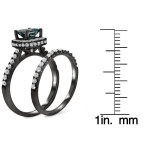 14kBlack Rhodium-plated Gold 1 1/2ct TDW Blue Princess-cut Diamond Bridal Ring Set - Handcrafted By Name My Rings™