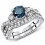 White Gold 1 1/2ct TDW Blue Diamond 2-piece Bridal Set - Handcrafted By Name My Rings™