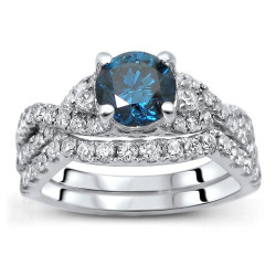 White Gold 1 1/2ct TDW Blue Diamond 2-piece Bridal Set - Handcrafted By Name My Rings™