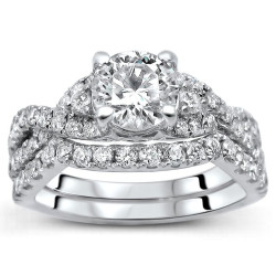White Gold 1.25ct TDW Round Diamond 2-Piece Ring Set - Handcrafted By Name My Rings™