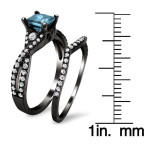 Black Gold 1 1/2ct Blue Diamond Princess-cut Bridal Set - Handcrafted By Name My Rings™