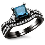 Black Gold 1 1/2ct Blue Diamond Princess-cut Bridal Set - Handcrafted By Name My Rings™