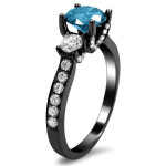 Black Gold 1 1/2ct Blue and White Round Diamond Ring - Handcrafted By Name My Rings™
