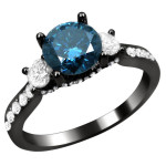Black Gold 1 1/2ct Blue and White Round Diamond Ring - Handcrafted By Name My Rings™