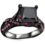 Black Gold 1 5/8ct TDW Black Diamond and Pink Sapphire Ring - Handcrafted By Name My Rings™