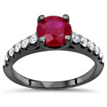 Black Gold 1ct TGW Round Ruby and 1/2ct TDW Diamond Engagement Ring - Handcrafted By Name My Rings™