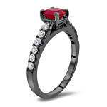 Black Gold 1ct TGW Round Ruby and 1/2ct TDW Diamond Engagement Ring - Handcrafted By Name My Rings™