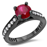 Black Gold 1ct TGW Ruby and 3/5ct TDW Diamond Engagement Ring - Handcrafted By Name My Rings™