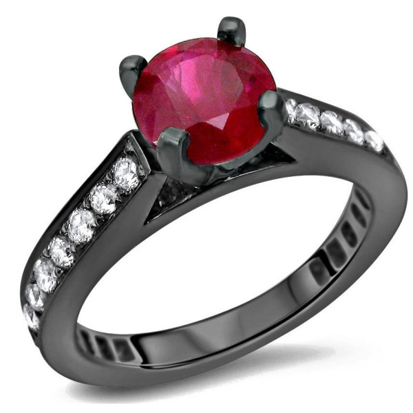 Black Gold 1ct TGW Ruby and 3/5ct TDW Diamond Engagement Ring - Handcrafted By Name My Rings™