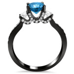 Black Gold 2 2/5ct Blue and White Round Diamond Bridal Ring Set - Handcrafted By Name My Rings™