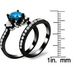 Black Gold 2 2/5ct Blue and White Round Diamond Bridal Ring Set - Handcrafted By Name My Rings™