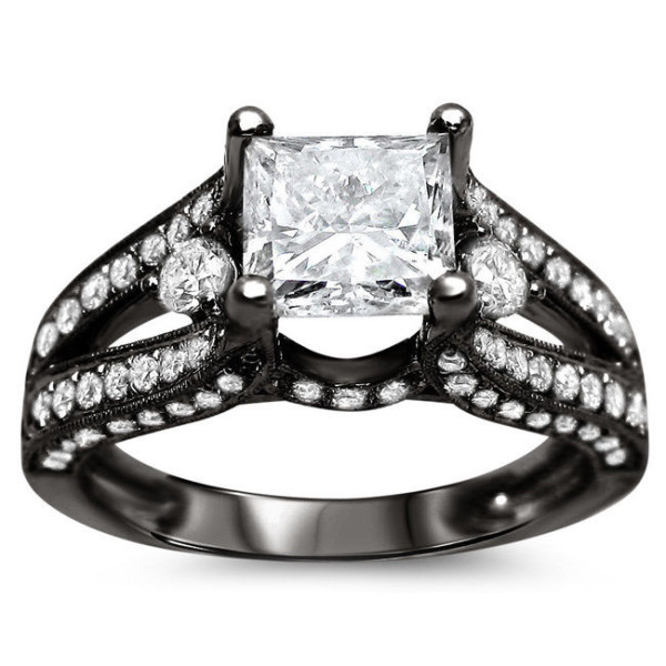 Black Gold 2 ct TDW Princess-cut Enhanced Diamond Engagement Ring - Handcrafted By Name My Rings™ Black Gold 2 ct TDW Princess-cut Enhanced Diamond Engagement Ring - Handcrafted By Name My Rings™