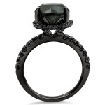 Black Gold 3 3/5ct TDW Round Black Diamond Halo Engagement Ring - Handcrafted By Name My Rings™