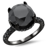 Black Gold 3 3/5ct TDW Round Black Diamond Halo Engagement Ring - Handcrafted By Name My Rings™
