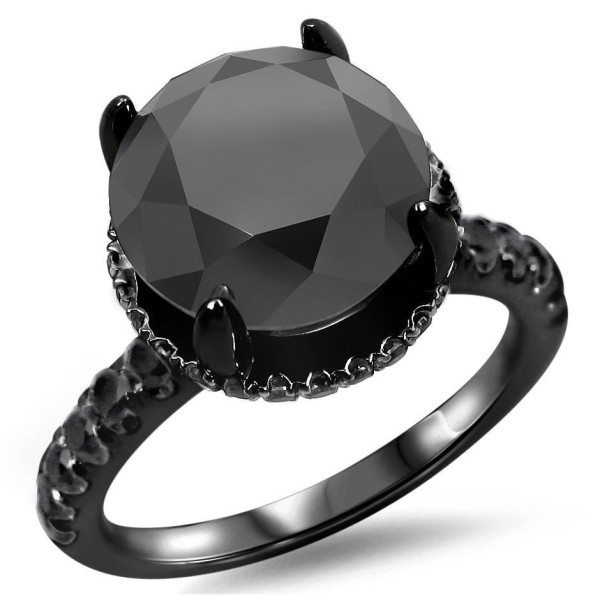 Black Gold 3 3/5ct TDW Round Black Diamond Halo Engagement Ring - Handcrafted By Name My Rings™