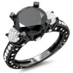 Black Gold 4 1/4 ct Black and White Round Diamond Bridal Ring Set - Handcrafted By Name My Rings™