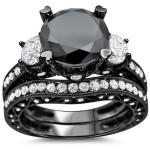 Black Gold 4 1/4 ct Black and White Round Diamond Bridal Ring Set - Handcrafted By Name My Rings™