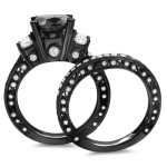 Black Gold 4 1/4 ct Black and White Round Diamond Bridal Ring Set - Handcrafted By Name My Rings™
