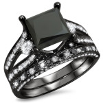 Black Gold 4 ct Black Princess-cut Diamond Engagement Bridal Ring Set - Handcrafted By Name My Rings™