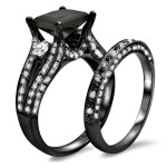 Black Gold 4 ct Black Princess-cut Diamond Engagement Bridal Ring Set - Handcrafted By Name My Rings™