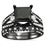 Black Gold 4 ct Black Princess-cut Diamond Engagement Bridal Ring Set - Handcrafted By Name My Rings™
