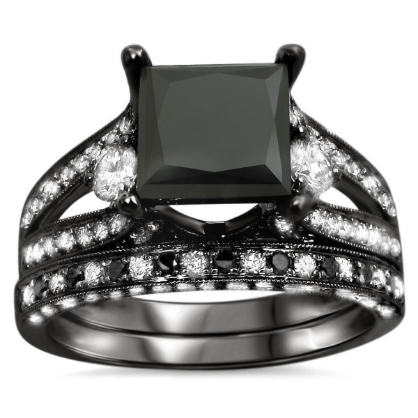 Black Gold 4 ct Black Princess-cut Diamond Engagement Bridal Ring Set - Handcrafted By Name My Rings™