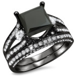 Black Gold 4ct Black Princess-cut Diamond Engagement Bridal Ring Set - Handcrafted By Name My Rings™