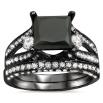 Black Gold 4ct Black Princess-cut Diamond Engagement Bridal Ring Set - Handcrafted By Name My Rings™